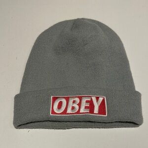 Obey Red and Gray Knit Beanie